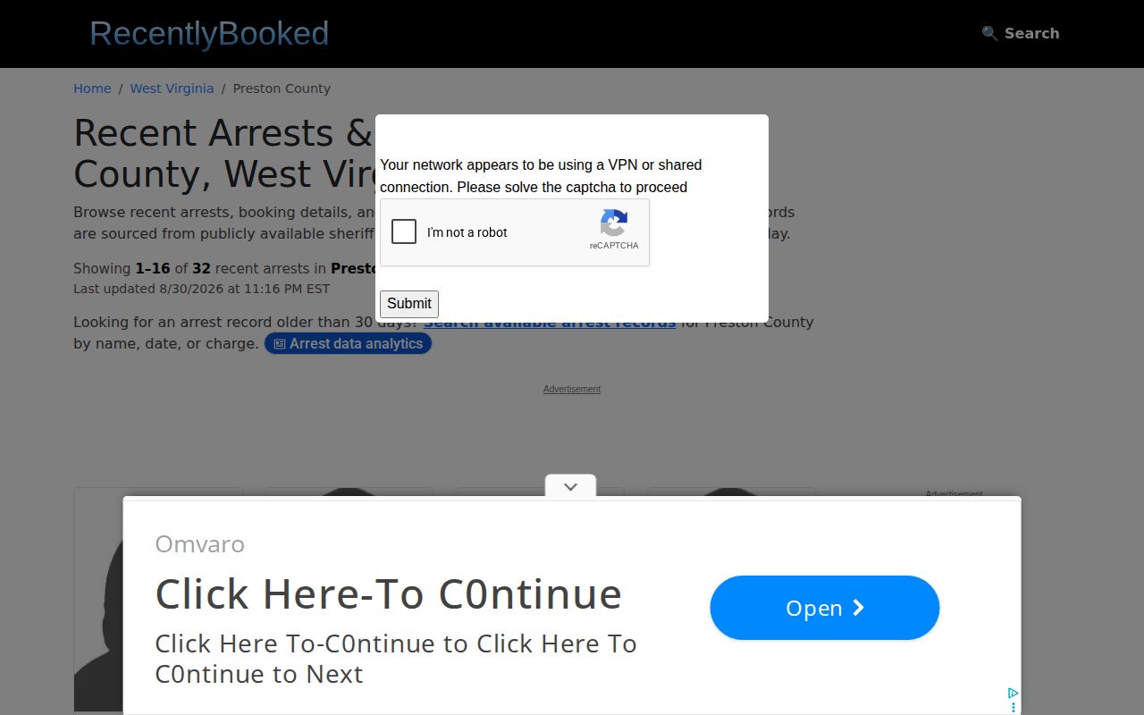 Preston County unofficial booking record news lead