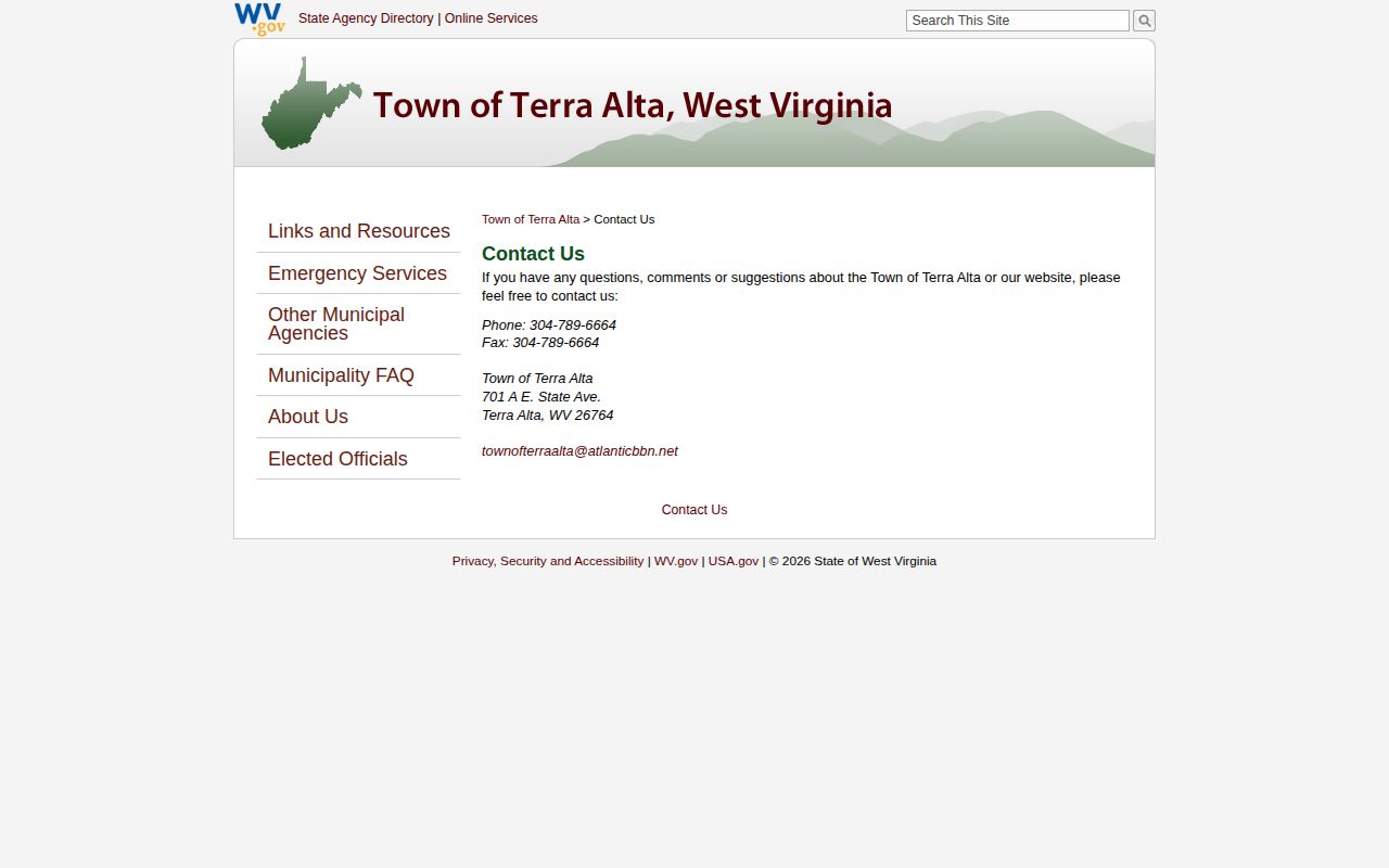 Preston County Terra Alta municipal records contact location